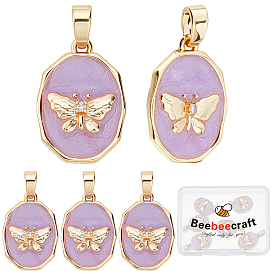 6 кулоны из латуни с микрочастицами и кубическим цирконием., с эмалью, овальные с бабочкой, реальный 18 k позолоченный