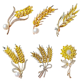 Wheat Plastic Pearl Brooch, Alloy with Rhinestone Brooch for Backpack Clothes