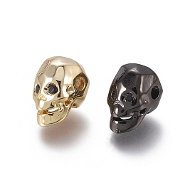 Brass Micro Pave Cubic Zirconia Beads, for Halloween, Skull