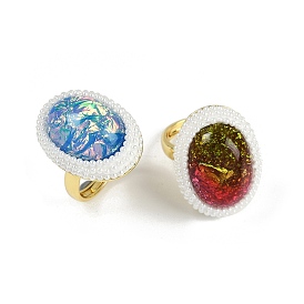 Brass Adjustable Rings, Resin & ABS Imitation Pearl Rings for Women, Oval