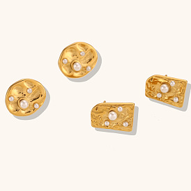 Irregular Pearl Stud Earrings in Gold Plated Stainless Steel Jewelry