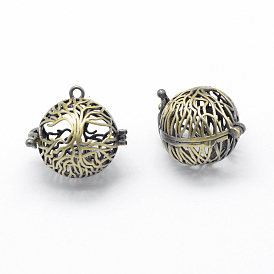 Brass Rack Plating Cage Pendants, For Chime Ball Pendant Necklaces Making, Lead Free & Cadmium Free, Round