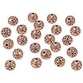 100Pcs Tibetan Style Zinc Alloy Beads, Textured Round, Cadmium Free & Lead Free