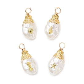 Подвески из АБС-пластика с имитацией жемчуга в виде морских организмов, с медной проволокой и железом