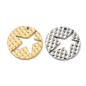 Ion Plating(IP) 304 Stainless Steel Pendants, Flat Round with Star Charm