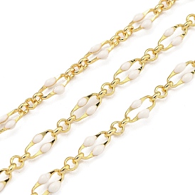 Brass Dapped Chains, with Enamel, Real 18K Gold Plated, Soldered, with Spool, Flat Oval