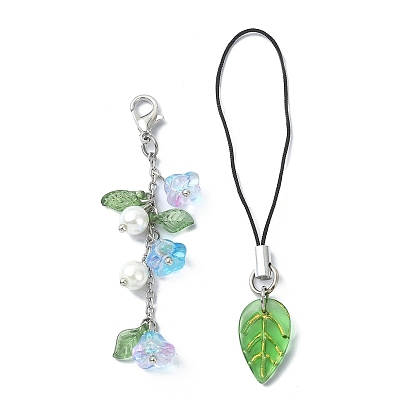 Flower & Leaf Transparent Acrylic & Glass Mobile Straps, Polyester Cord Mobile Accessories Decoration