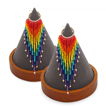 Handmade Ethnic Rainbow Tassel Beaded Earrings by Miyuki