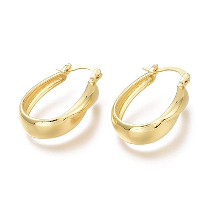 Brass Thick Hoop Earrings, Long-Lasting Plated, Oval