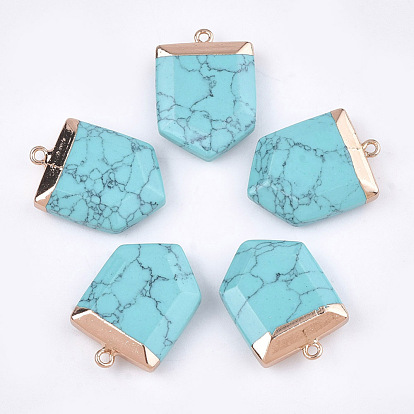 Electroplate Gemstone Pendants, with Iron Findings, Faceted, Pentagon, Golden