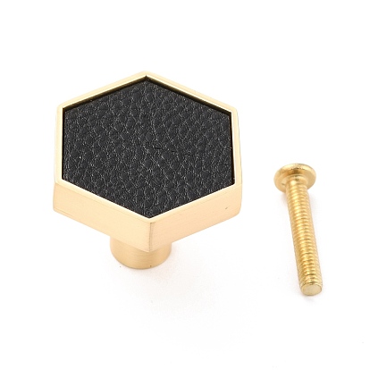 Manijas y perillas hexagonales de latón, con cabujones de resina y tornillos de hierro, color dorado mate
