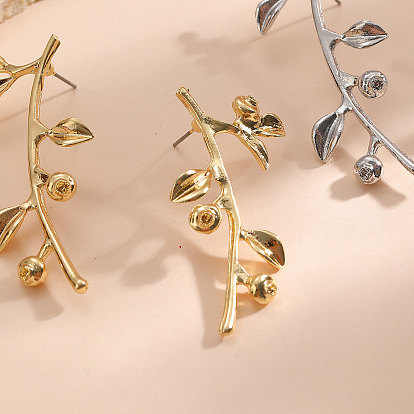 Alloy Stud Earrings for Women, Leaf