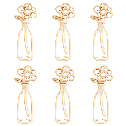 6 шт. 201 подвески из нержавеющей стали, лазерная резка, вакуумное покрытие pvd, ваза с цветком