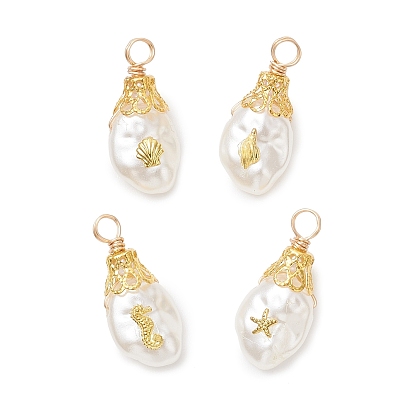 Подвески из АБС-пластика с имитацией жемчуга в виде морских организмов, с медной проволокой и железом