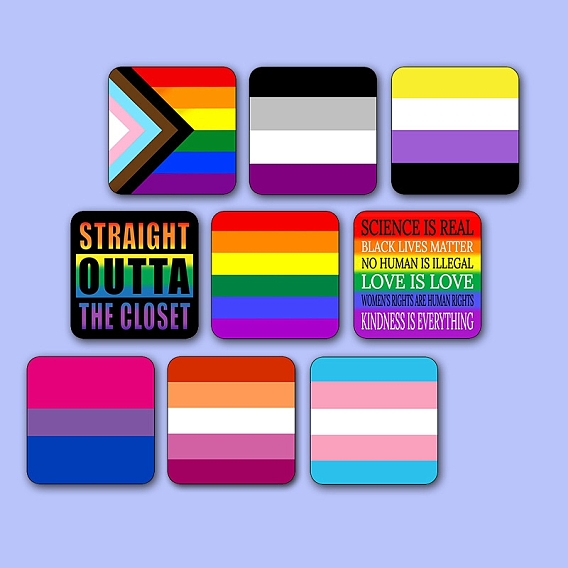 Брошь из жести с радужным флагом, квадратный