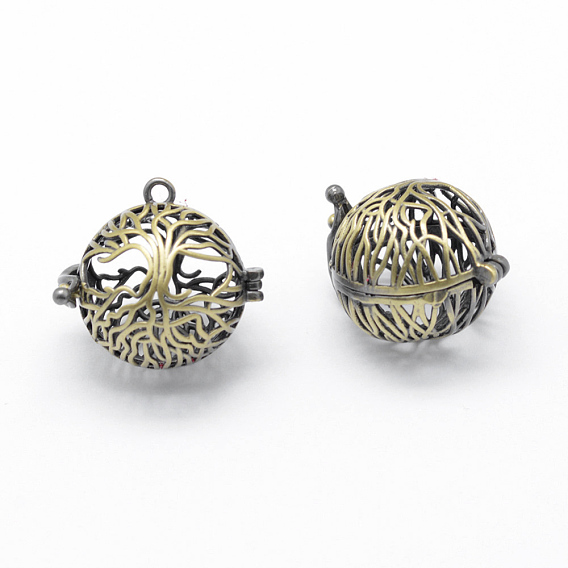 Brass Rack Plating Cage Pendants, For Chime Ball Pendant Necklaces Making, Lead Free & Cadmium Free, Round