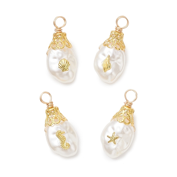 Подвески из АБС-пластика с имитацией жемчуга в виде морских организмов, с медной проволокой и железом