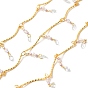 Handmade Brass Link Chain, with Glass Beads and ABS Beads, Soldered, with Spool