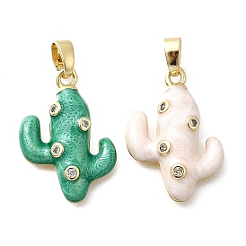 Латунные микро проложить кубического циркония подвески, Эмаль стиле, реальный 18 k позолоченный, кактус прелести