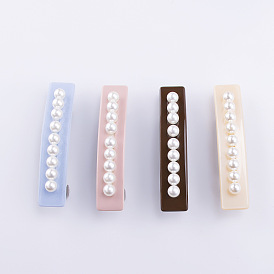 Rectangle Cellulose Acetate Hair Barrettes, Plastic Imitation Pearls Hair Accessories for Girls