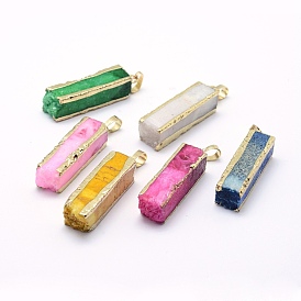 Pendentifs en cristal naturel agate druzy, avec les accessoires en laiton plaqués or, cuboïde, teint