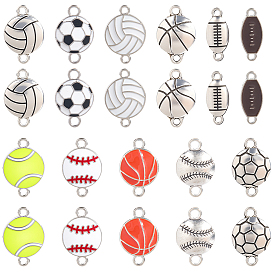 66 шт. 11 стили спортивной тематики, сплав эмали, подвески-разъемы, разноцветные, старинное серебро и платина