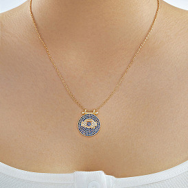 Elegant Brass Micro Pave Cubic Zirconia Blue Evil Eye Pendant Necklaces, Perfect for Daily Wear
