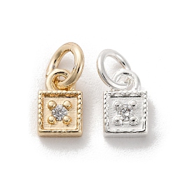 Brass Micro Pave Cubic Zirconia Charms, Long-Lasting Plated, Square