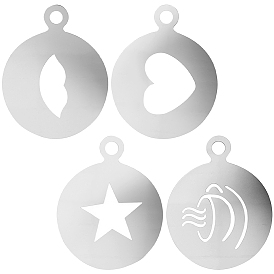 4шт. 4 плоские круглые 304 трафарет для распыления пены для кафе из нержавеющей стали, сделай сам инструмент для украшения кофе, модная кофейная модель, цвет нержавеющей стали