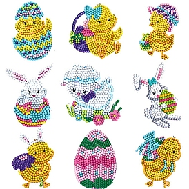 Easter Chick & Rabbit DIY Diamond Painting Sticker Kit, Including Resin Rhinestones Bag, Diamond Sticky Pen, Tray Plate and Glue Clay