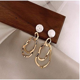 925 Silver Pearl Earrings with Irregular Metal Geometric Ear Hooks - Minimalist, Versatile.