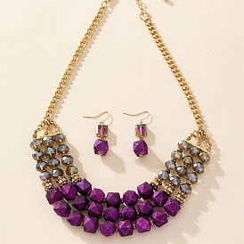 Комплекты ожерелий и серег-подвесок из сплава, акрила и стекла в богемном стиле