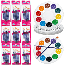 24Pcs Round PET Watercolor Oil Palette, with 24 Bags Plastic Painting Brush Set
