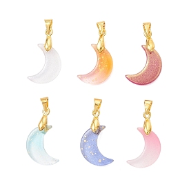 Прозрачные стеклянные подвески, Луна прелести, с латунными креплениями и блестящей пудрой, золотые