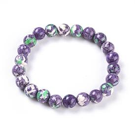 Stretch-Armbänder aus ozeanweißer Jade mit runden Perlen