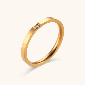 Minimalist Stainless Steel 18K Gold Plated Solitaire Diamond Ring for Women