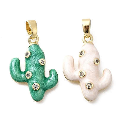 Латунные микро проложить кубического циркония подвески, Эмаль стиле, реальный 18 k позолоченный, кактус прелести