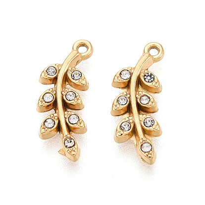 304 из нержавеющей стали амулеты горный хрусталь, лист прелести, вакуумное покрытие pvd