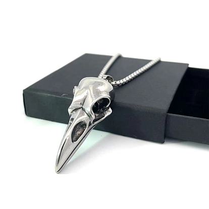 Готические мужские ожерелья с подвеской из нержавеющей стали в виде черепа ворона в стиле скандинавского викинга