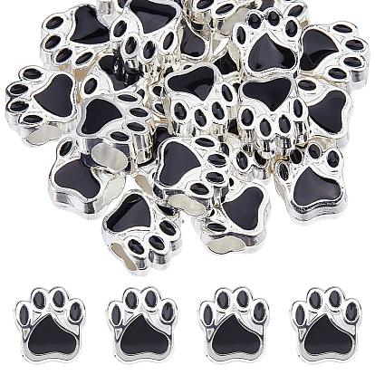 24шт. серебристые эмалированные европейские бусины из сплава с покрытием, бусины с большим отверстием, с рисунками собачих следов