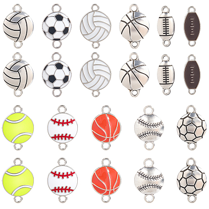 66 шт. 11 стили спортивной тематики, сплав эмали, подвески-разъемы, разноцветные, старинное серебро и платина