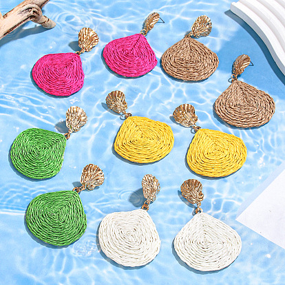 Серьги-гвоздики из сплава рафии в форме капли с ракушкой, золотые