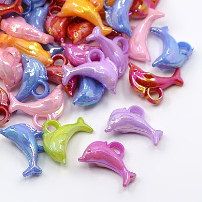 Dolphin Pendants, AB Color Plastic Pendants