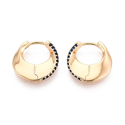 Серьги-кольца с микропаве из латуни и циркониями в форме луны