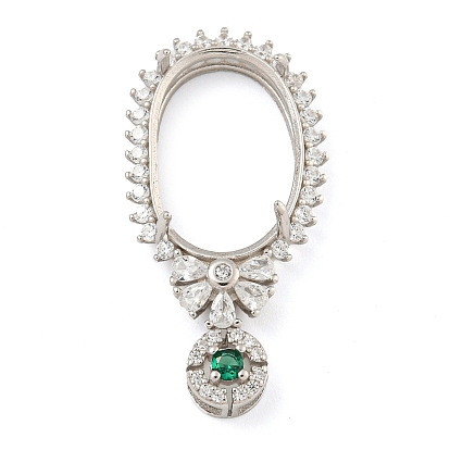 925 Sterling Silver Pendant Cabochon Settings, Prong Settings, with Cubic Zirconia, Rhinestone Claw Settings, Prong Settings, Oval