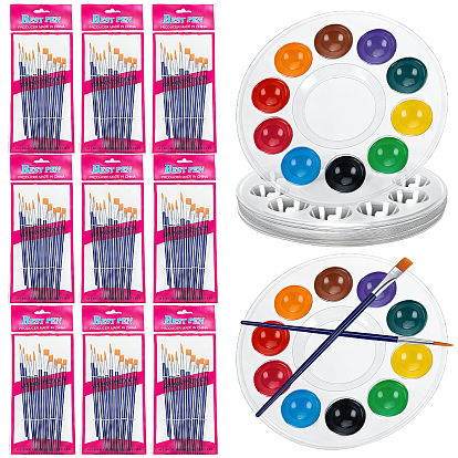24Pcs Round PET Watercolor Oil Palette, with 24 Bags Plastic Painting Brush Set