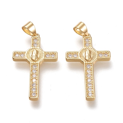 Латунные микро проложить кубического циркония подвески, крестик, прозрачные, реальный 18 k позолоченный