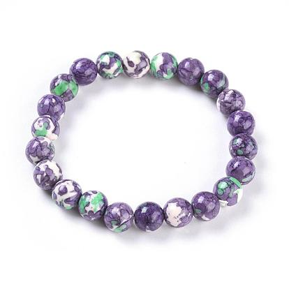 Stretch-Armbänder aus ozeanweißer Jade mit runden Perlen