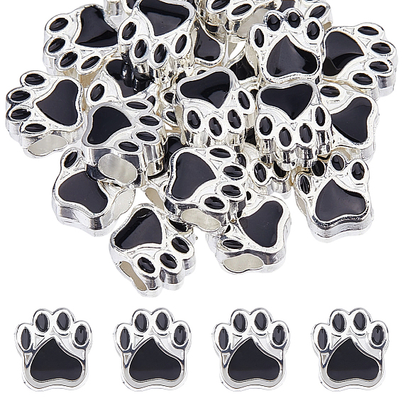 24шт. серебристые эмалированные европейские бусины из сплава с покрытием, бусины с большим отверстием, с рисунками собачих следов
