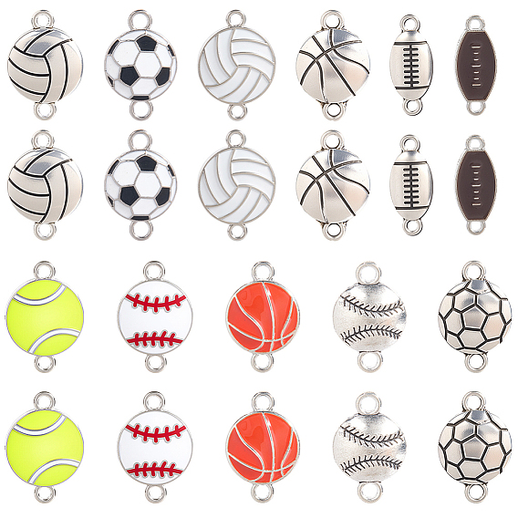 66 шт. 11 стили спортивной тематики, сплав эмали, подвески-разъемы, разноцветные, старинное серебро и платина
